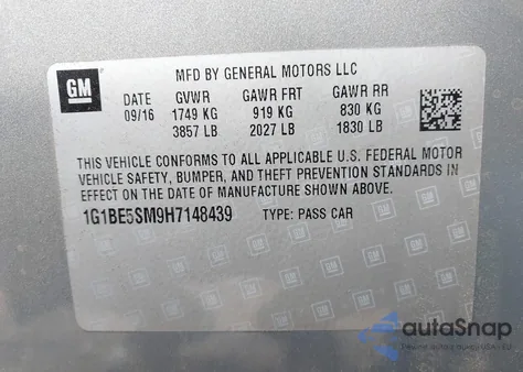 2017 Chevrolet Cruze Lt Auto z USA, uszkodzony, nr VIN 1G1BE5SM9H7148439